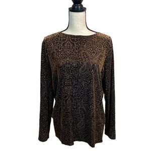Dialogue QVC Brown Stretch Velvet Long Sleeve Top Size Large